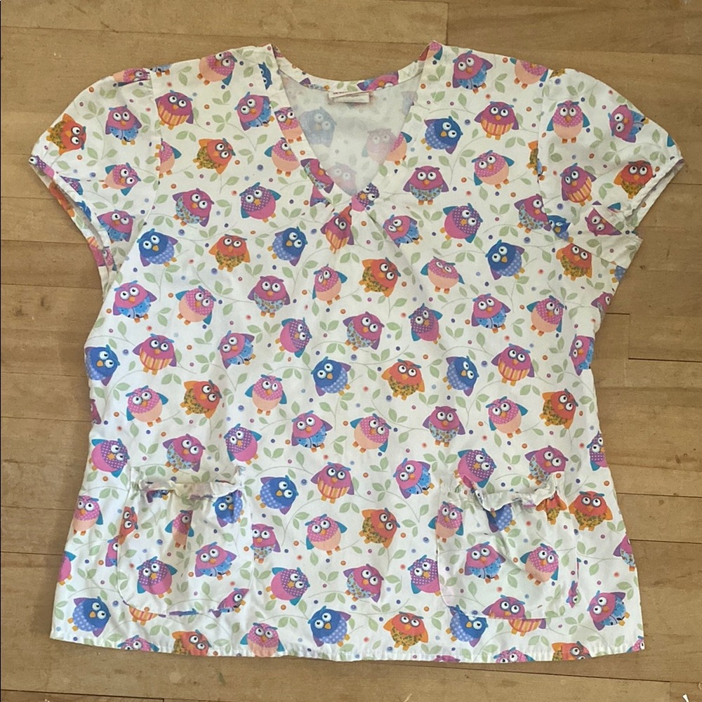 White Cross Multicolor Owl Print Top